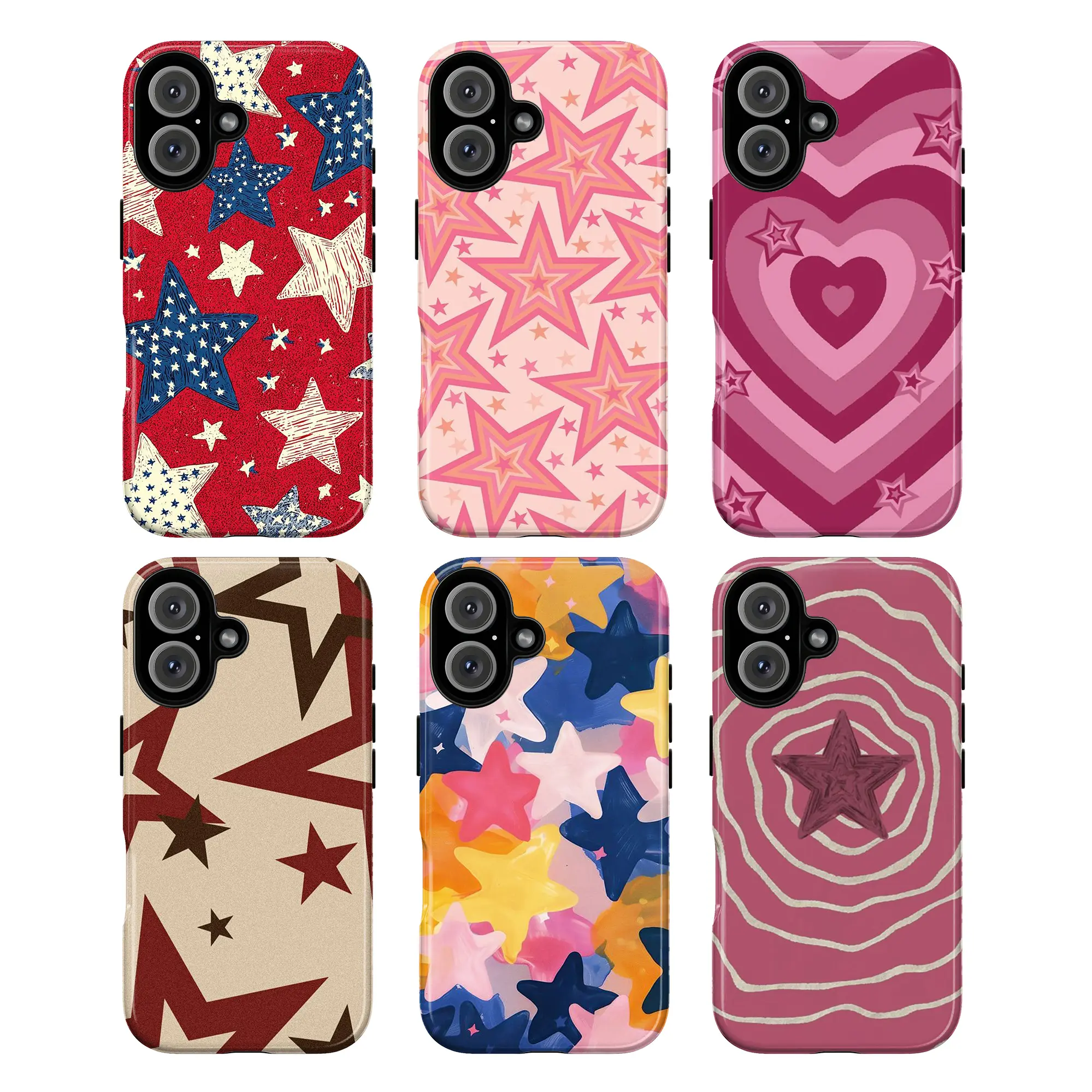 Y2K Star & Heart Aesthetic Phone Case – Bold Retro Patterns with Funky Colors, Trippy Designs & Vibrant Throwback Style – for iPhone 7, 8, SE, X, XS, 11, 12, 13, 14, 15, 16 (Plus, Pro, Pro Max) & Samsung Galaxy S21–S24 Series
