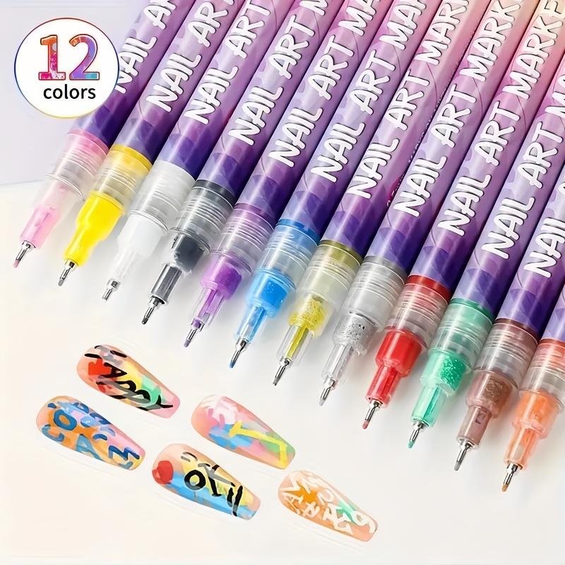 Quick Dry 3D Nail Art Pens 0.5MM Fine Precision Tip Marker for Home Salon Graffiti Liner Water-Based Solid Color Easy to Color