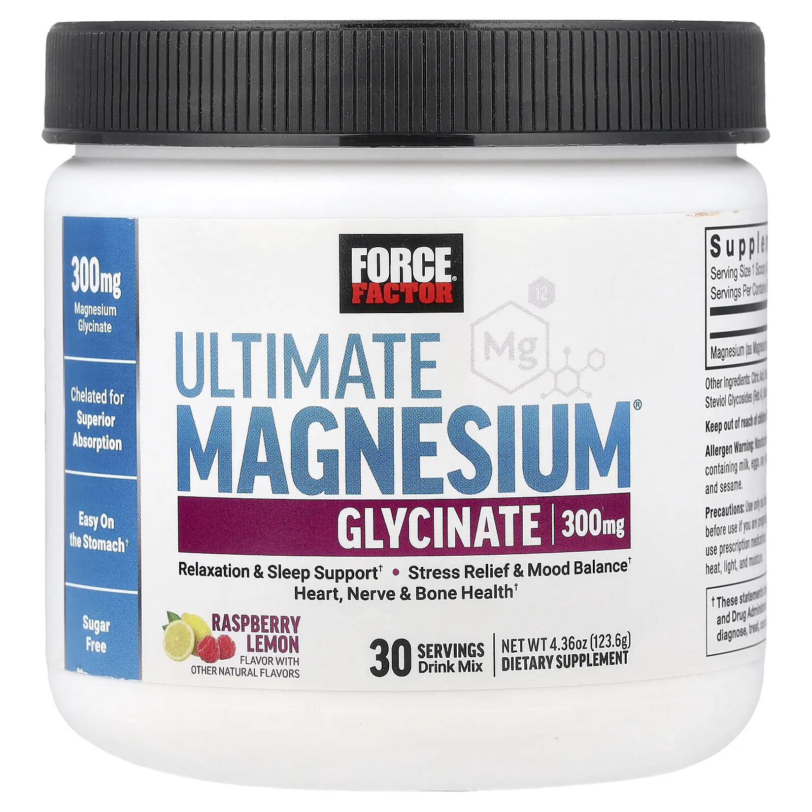 Force Factor Ultimate Magnesium® Glycinate Drink Mix, Raspberry Lemon, 4.36 oz (123.6 g)