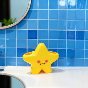 Cute Decorative Star Shaped Plastic Toothbrush Holder, Independent Bathroom Storage, Adorable Face Design, Durable Plastic Structure, Space Saving