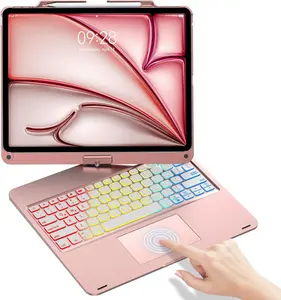 Keyboard Case for iPad Air 13 Inch(M3/M2) & iPad Pro 13 & iPad Pro 12.9 (6th/5th /4th/3rd Gen) Case with Touch Keypad, 360 Rotatable, Rainbow Backlit, Pen Holder Folio Keyboard for Pro12.9, Rose