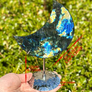 【Star Gate】1 count "Handmade Labradorite Moon Ornament - Unique Decor with Celestial Allure" Moonstone Crystal Crystal Carvings
