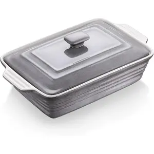4.5 Quart Ceramic Casserole Dish with Lid, 9x13 Baking Dish for Oven, Lasagna Pan Deep with Handles, Stoneware Bakeware, Oven & Dishwasher Safe, Grey