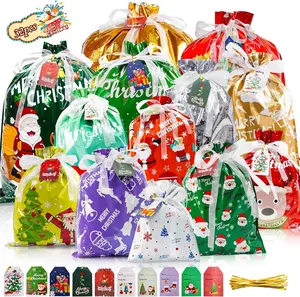 Office&Holiday Supplies 32pcs Christmas Gift Bags 5 Assorted Sizes with Tags Large Medium Small Drawstring Xmas Bags for Wrapping Party Presents Decorations