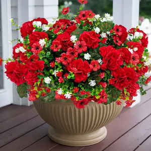 8 Bundles Artificial Geranium Flowers for Outdoors, Realistic Silk Geraniums, UV Resistant Faux Plants, Porch Front Door Planter Decoration, Artificial Fake Plants