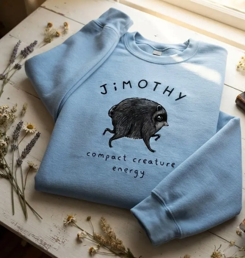 Jimothy Compact Creature Energy Sweatshirt, Embroidered Viral Raccoon Crewneck, Seattle Trash Panda Shirt, Funny Animal Gift