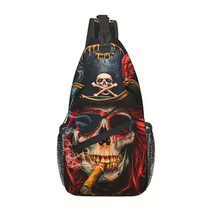 A Versatile Crossbody Chest  Featuring a Pirate Skull Design, Perfect for Hiking.This Spacious And Stylish Shoulder  Is Durable And Suitable for Various Activities Such As Shopping, Work, Leisure Travel, Beach Outings, Fishing bag