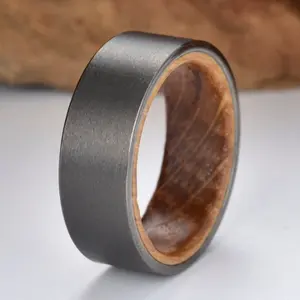 Barrel Titan - Gun Metal Grey Tungsten Bourbon Whiskey Barrel Men's Wedding Band 8MM