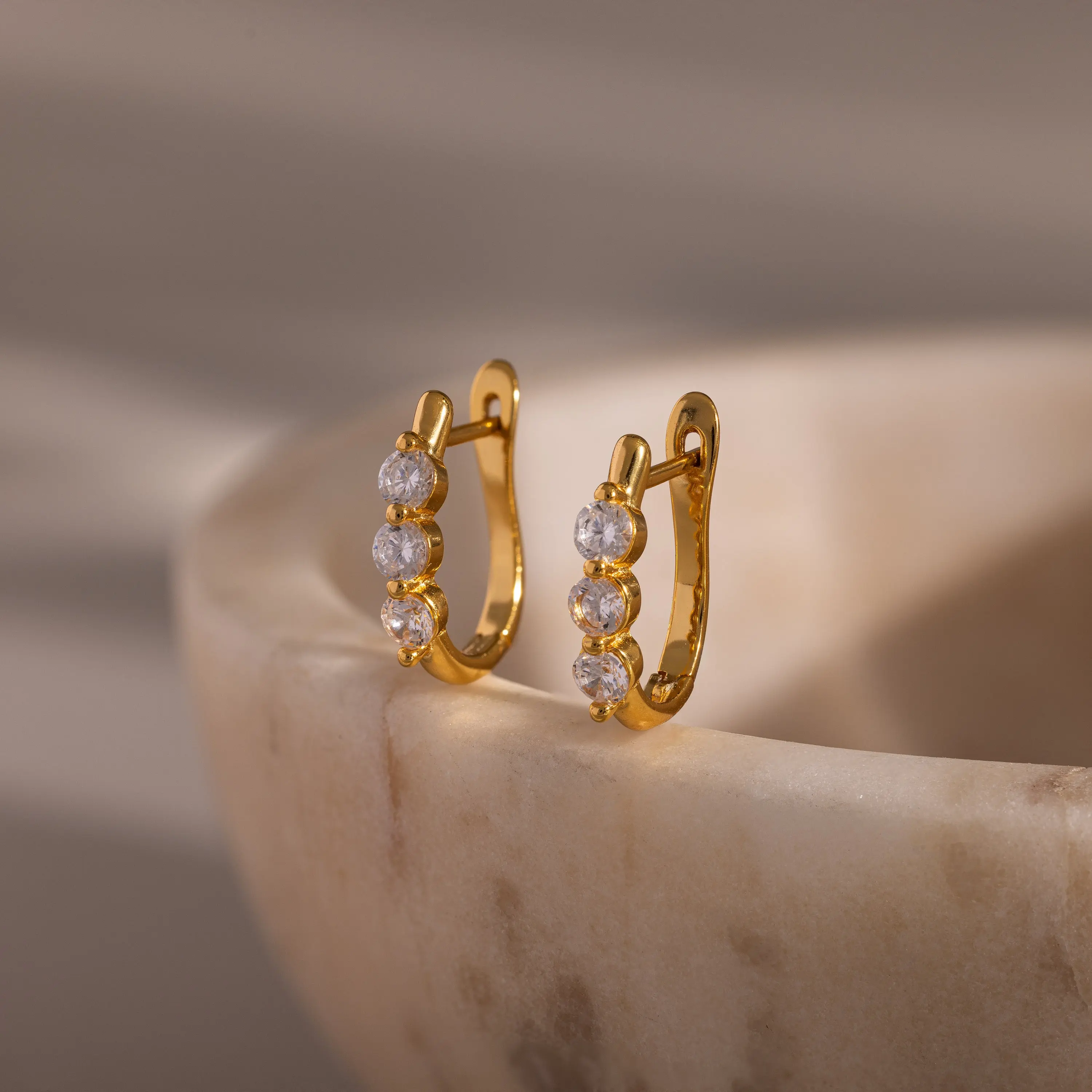 Lace Diamond Hoops by Caitlyn Minimalist - Curved Triple Diamond Earrings - Wedding Jewelry - Bridal Shower Gift for Her