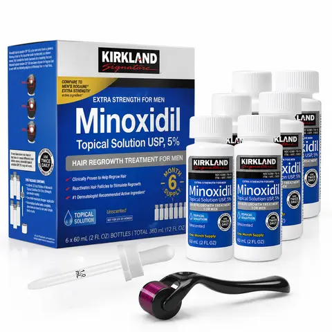 Kirkland Signature 5% Minoxidil Topical Hair Growth Tonic - 6-Month Supply with Precise Dropper Applicator, Unisex Adults Haircare, Curly/Dyed Hair Damage Repair, Thicker-Looking Solution