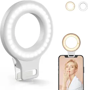 Rechargeable LED Selfie Ring Light with Mirror for Phone, Soft Portable Lighting for Photography and Makeup, Adjustable 2 Color Temperature
