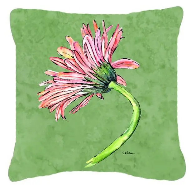 Carolines Treasures Floral Pink Gerber Daisy Stain-Resistant Indoor & Outdoor Fabric Decorative Pillow with Cushion