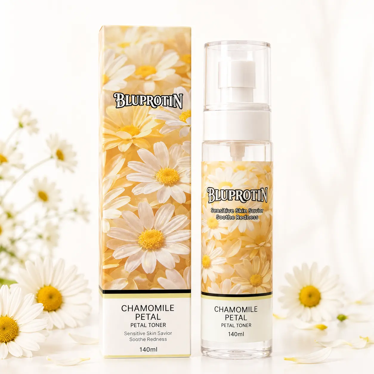 [NEW] Bluprotin Chamomile Petal Toner | Sensitive Skin Soothing Toner with Golden Chamomile Extract | Fast-Absorbing Redness Look Improvement & Soothing Care for Fragile Delicate Skin | Gentle Facial Toner (140ml /4.73 fl.oz.)