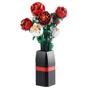 Roses Flower Bouquet Building Kit, 841PCS Red Roses Artificial Flowers with Vase, Botanical Collection Forever Rose Toy for Adults, Kids, DIY Gifts for Women, Her, Him Anniversaries