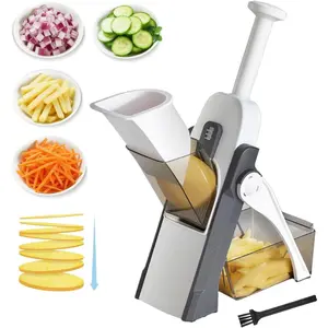 Mandoline Slicer for Kitchen, Potato Slicer for Chips, Vegetable Chopper Fruit Cutter Strips Julienne Dicer, Thickness Adjustable 0.1-8 mm, Versatile Faster Slice Artifact (Gray)