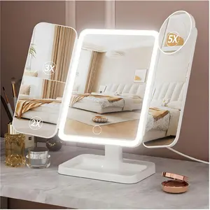 Valentine’s Day Gift for Her | KEIMI Portable LED Light Makeup Mirror, Adjustable Touch Lighting, 2X/3X/5X Magnification Foldable Vanity Mirror