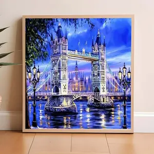 1PC, [Artwork Tower Bridge Night View], 5D Diamond Painting, Frameless, Includes Tool Kit. Fully Artificial Round Diamond Painting, Diamond Art Embroidery Kit, Suitable for Home Decor, Handmade Leisure and Stress-Relief Gift, Vibrant, Relax, Visuals