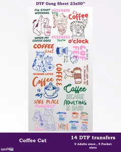 Coffee Cat DTF Gang Sheet, Funny Cat&Coffee Lovers Heat transfers