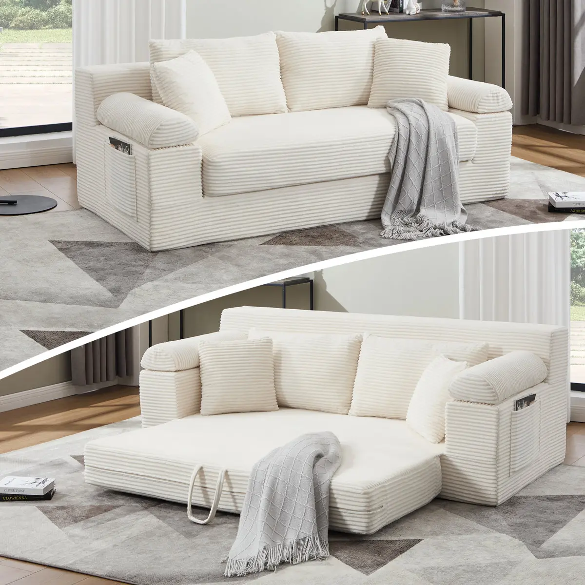 800-lb Capacity Loveseat Sofa Bed – Upholstered Corduroy with High-Density Foam, Pull Out Couch for Small Spaces & Apartment, Perfect for Heavy People, Couples & Guests