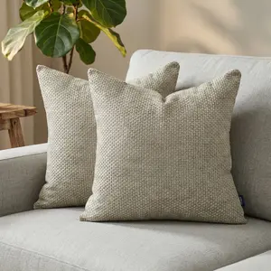 Ellalora Pack Of 2 Waffle Chenille Throw Pillow Covers Modern Farmhouse Textured Decorative Cushion Cases for Couch Sofa Living Room Soft Skin-Friendly Square Pillowcases with Invisible Zipper 18x18 No Insert