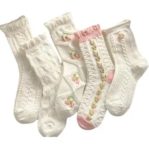 5 Pairs Breathable Mid Tube Socks Floral Crew Socks Ankle Casual Sock Beauty & Personal Care
