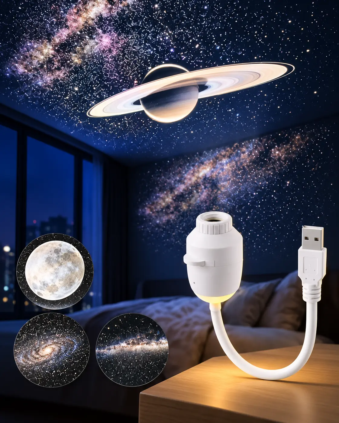 2-in-1 Galaxy and Starry Sky Projector / USB-Powered Night Light (made of soft, pleasant-to-the-touch, slow-rebound stress-relief material; helps alleviate anxiety in children; an ideal gift for birthday parties).