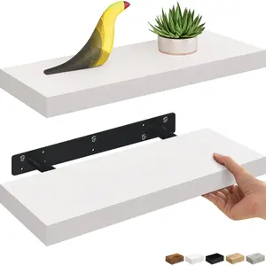 Floating Shelves 2-Pack 16" Wood Wall Shelf Set with Invisible Brackets, 6" Deep White, Suitable for Bathroom, Living Room, Bedroom, Kitchen, Nursery