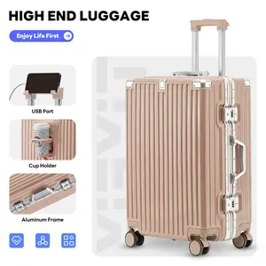 TIYFIY 20/24 Inch Unisex Travel Suitcase: Expandable Hard-Shell Carry-On with TSA Lock, 360° Spinner Wheels & Multi-Function (Cup/Phone Holder, USB) - Back-to-School/Outdoor Use luggage airport Expandable Luggage Set Rose Gold