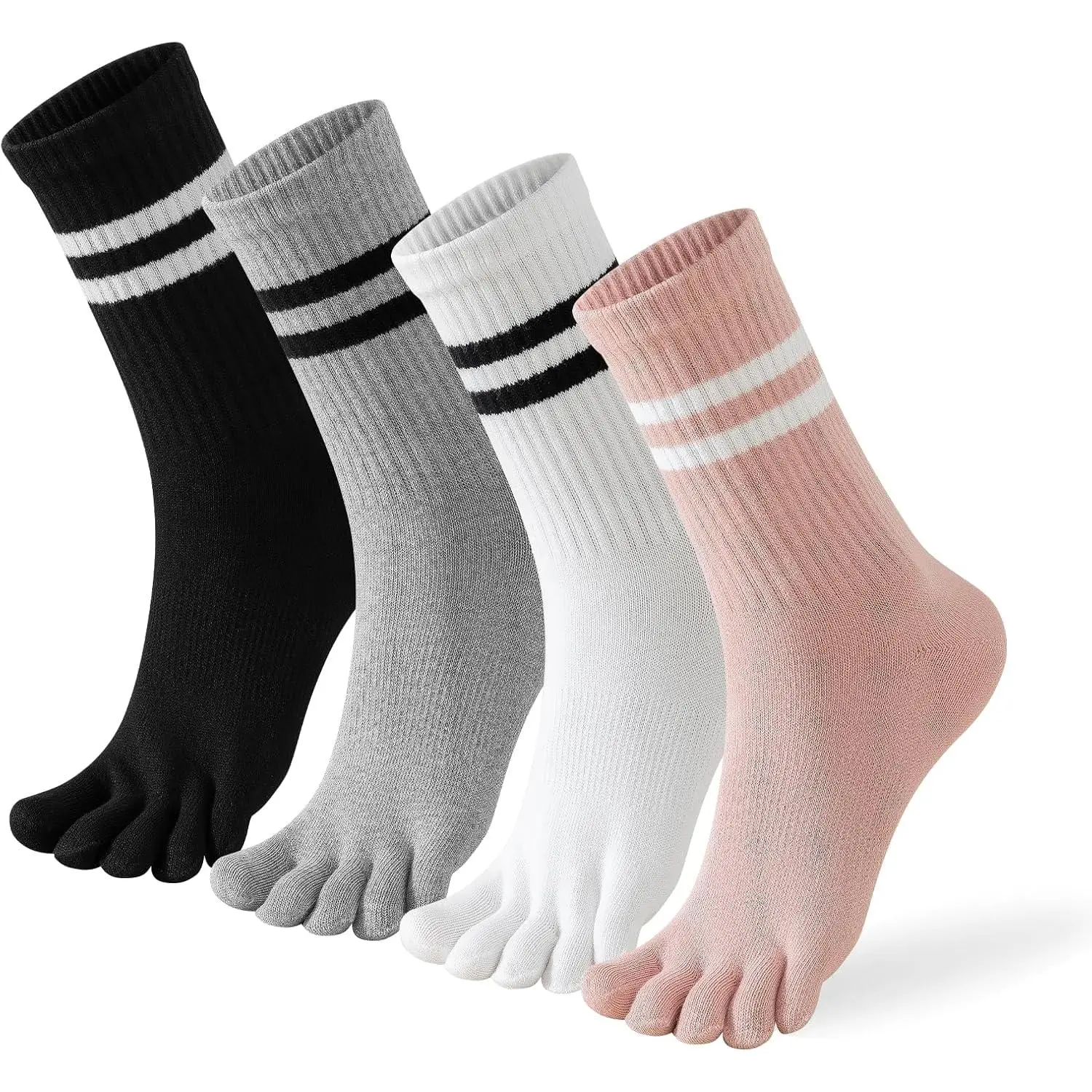 Toe Socks Women Five Fingers Crew Socks for Running Athletic Hiking Comfort Toe Separator Barefoot Sock 4 Pairs