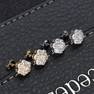 Fashion New Diamond-filled Flower Personalized High-end Zircon Men's Earrings