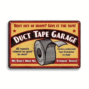 Vintage Duct Tape Garage Sign - 12x8" Retro Metal Wall Decor for Man Cave, Workshop, Bar & Pub, Perfect for Room Decor