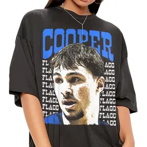Cooper Flagg Graphic T-Shirt – Vintage College Basketball Star Tee, Bold Portrait Streetwear Shirt, Rising Talent Fan Tee for Men Women, Urban Sports Cotton USA Style