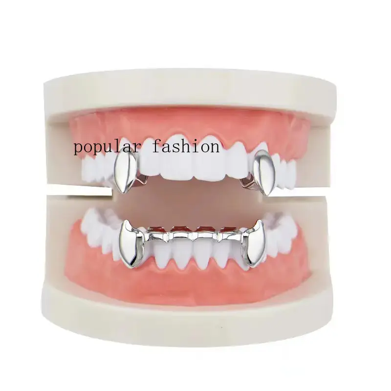 popular1 Set New Arrival Hip-Hop Dentures - Unisex Casual Univeal Size Teeth Accessory, Dental Accessory & Oral Accent for Daily Wear Body Jewelry, Copper, Everyday Use, Lower Teeth 4Cm*1.3Cm, Fashion Trend, Sting, Upper Teeth 1.2Cm*0.6Cm