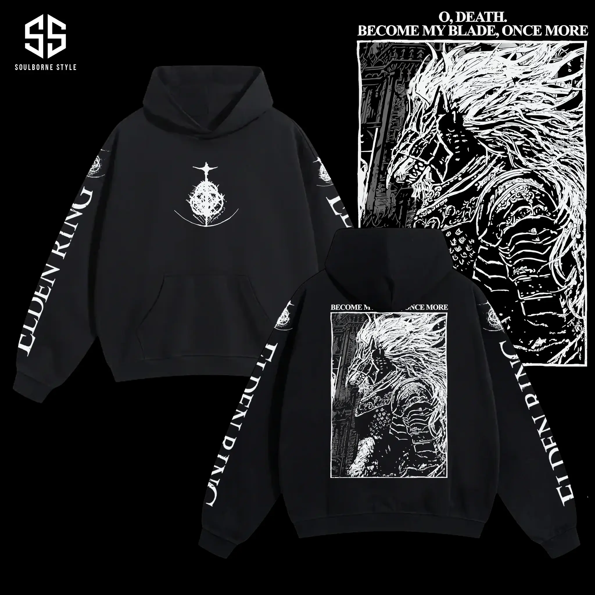 [Soulsborne Style] Vintage "O, Death" Maliketh - Elden Ring Unisex Hoodie, Soulsborne Gaming Apparel, Game Shirt, Video Game Clothes, Boy Merch, Gift For Him, Gift For Her, Soulslike Streetwear