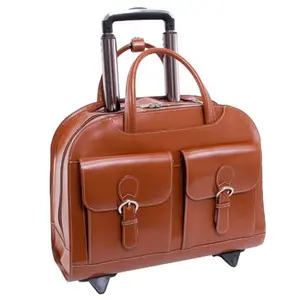 212 MAIN Women's Top Grain Leather 15.6-inch Laptop Case - Brown, Dual Pockets, Smart Strap, 17x6.5x14.125 in. Dimensions