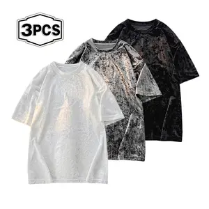 Summer gold velvet short sleeved T-shirt men's loose tie dye velvet high street trendy high-end versatile top