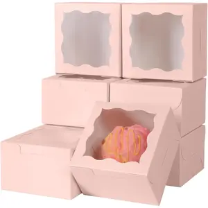 25pcs Pink Small  Box,4x4x2.5 Inch Bakery Boxes with Window,gift boxes bulk for Mini  Pastry Dessert Strawberries Chocolates Cupcakes with Stickers cake