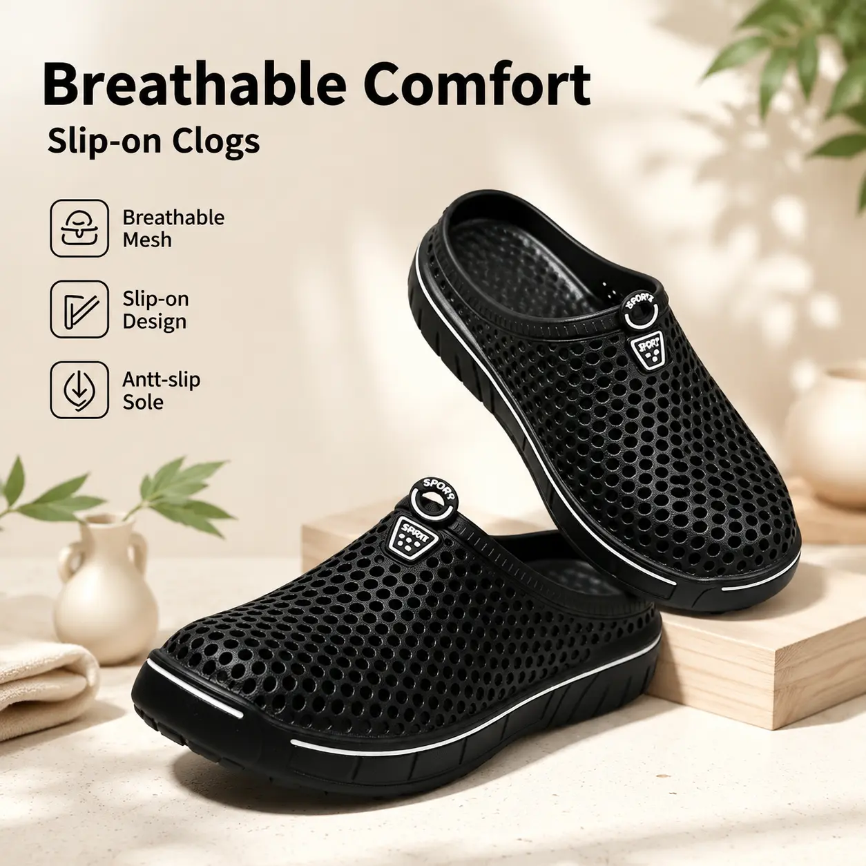 Men Women Unisex Hollow Breathable Slip On Clogs, Soft Cushion Platform Anti Slip Sole Quick Dry Summer Slides for Garden Shower Beach Indoor Outdoor Daily Walking
