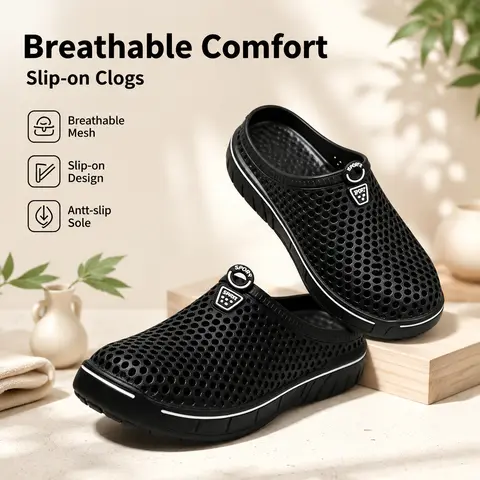 Women's Fashion Clog Slippers - EVA Upper, Hollow Breathable, Slip-On, Soft Cushion Platform, Anti-Slip Sole, Quick-Dry, Round Toe Footwear - Indoor/Outdoor Walking Shoes, Anti-Skid Daily Shoes