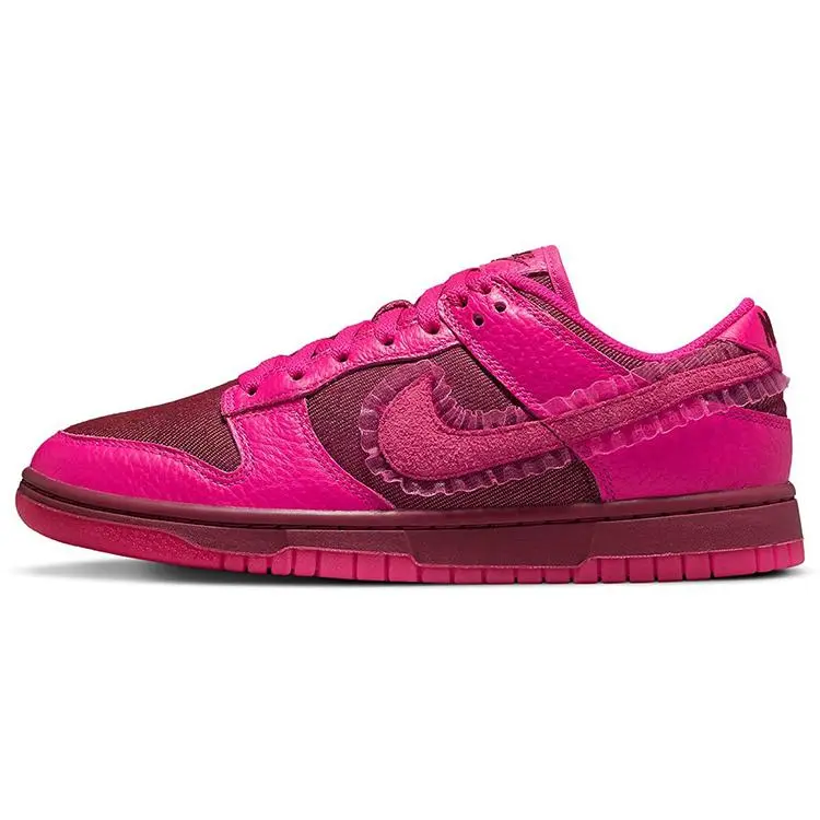 Nike Women's Dunk Low 'Valentine's Day' Classic Casual Sneaker, Sports Footwear, Shoe, Pink & Red Leather