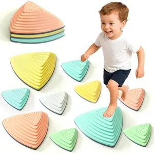 Triangular Stepping Stones for Kids –  Toy for Toddlers (Pack of 10) |   Calm Color Indoor Obstacle Course Set |   Gross Motor Play for Ages 3+ |   Non-Slip Design