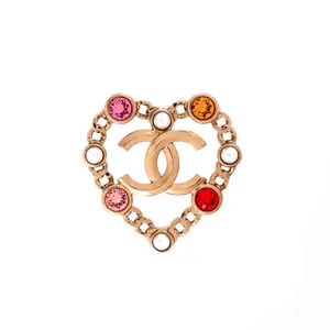 Pre-owned Chanel CC Heart Pin Brooch Metal with Faux Pearls and Crystals by Rebag
