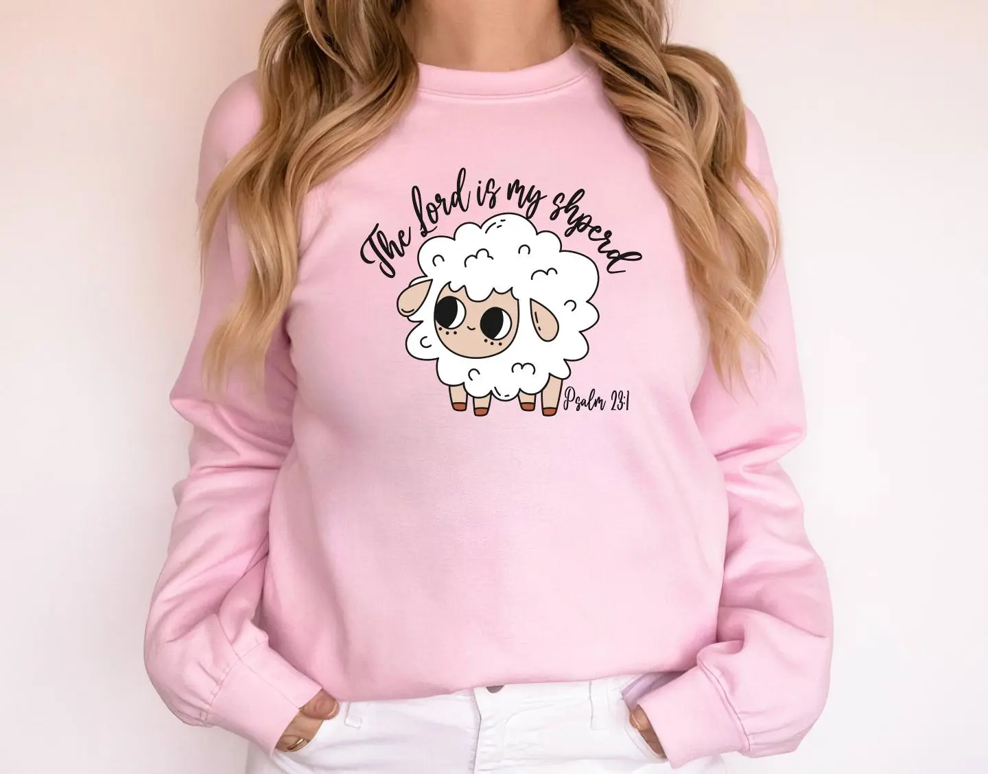 Easter Lord's Prayer, Easter, Christian Artwork, Christian Easter Psalm 23:1, Religious Easter Sweater, Features Little Sheep And Phrase From Bible Scripture "The Lord Is My Shepherd"