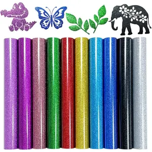 10 Pack Glitter HTV 12'' x 10'' Heat Transfer Vinyl Bundle, Iron on Vinyl for T-Shirts Bags, Heat Transfer Vinyl for All Cutting Machines - Easy to Cut and Weed (Multicolor)
