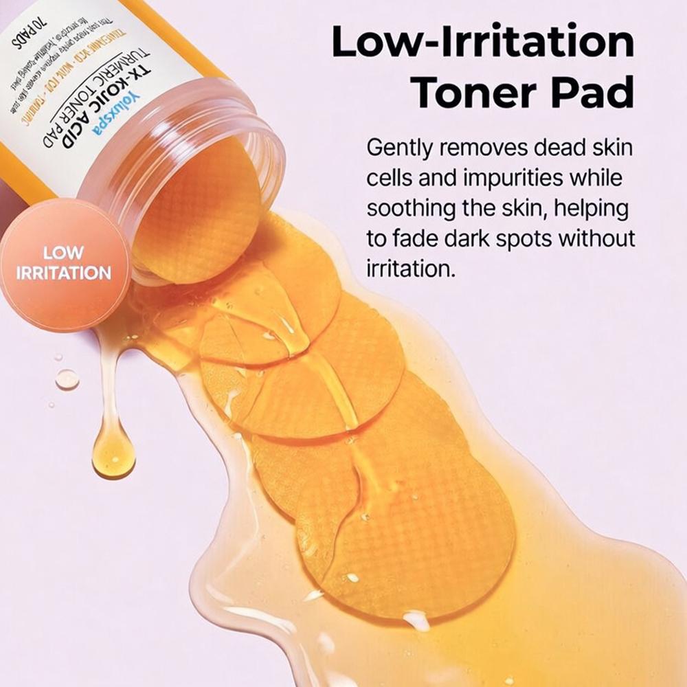 Kojic Acid Turmeric Toner Pads 70PCS – Gentle Exfoliating & Brightening Care for Uneven Skin Tone