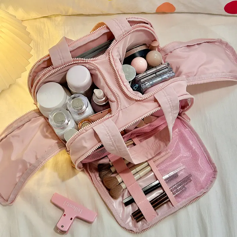 Pink   four open makeup bag