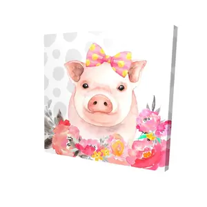 Begin Home Decor 2080-2424-CH2-5 24 x 24 in. Pretty Pig Farm Animal Canvas - Cute Bedroom Home Decor