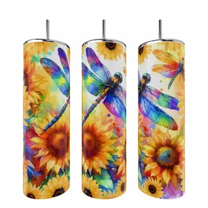 Sunflower Dragonfly 20oz skinny Tumbler Coffee Drinkware Insulated Lid Portable
