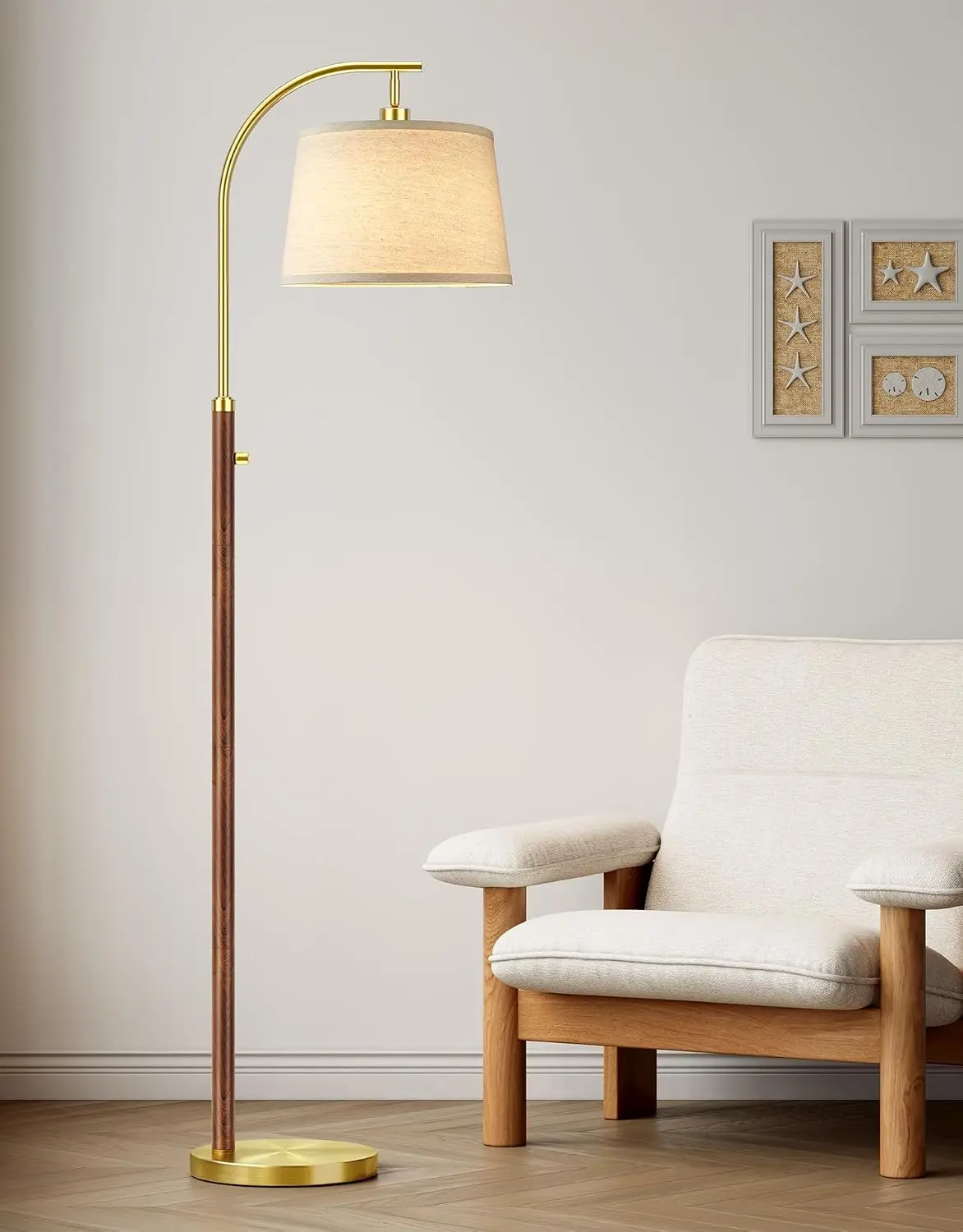 65" Dimmable Floor Lamp with LED Bulb, Mid-Century Modern Arc Standing Lamp with Linen Shade, Floor Lamp for Living Room, Bedroom, Office & Nursery