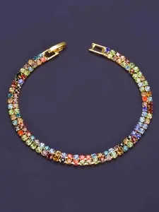 Fashionable Two-Row Colorful Vibrant Rhinestones Bracelet, Simple Elegance Women's Trendy Versatile Personalized Bracelet, Stylish Accessory, Rhinestone Decorated Bangle, Elegant Bangle, Rhinestone Decor Bangles, Exquisite Bracelet